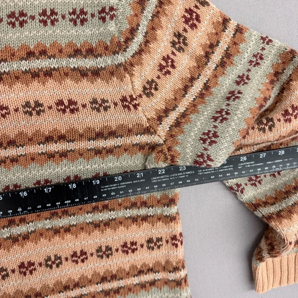 Polo Ralph Lauren Hand Knit Fair Isle V-Neck Sweater Linen Cotton Mens Large Tan